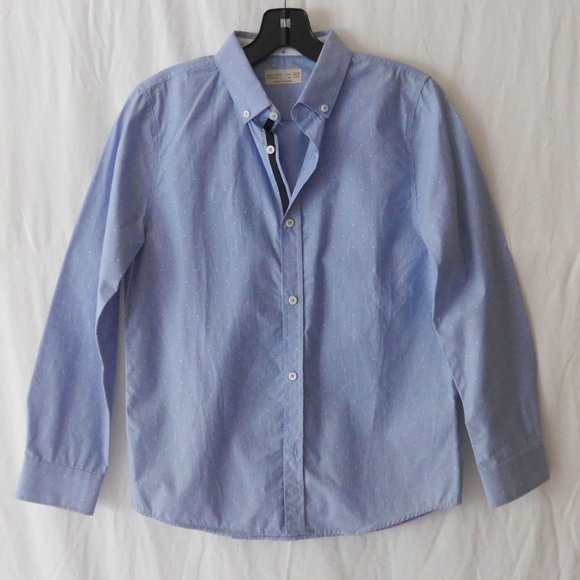 NWOT Zara Boys 11-12 Button up Cotton Dot Dress Shirt - Picture 2 of 13